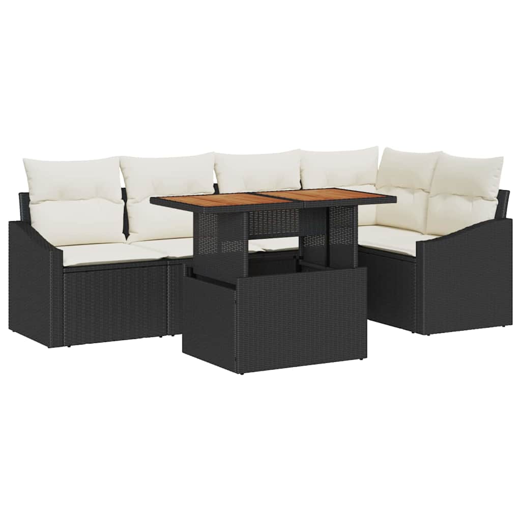 Tuin Sofa Set met opslag 6 pcs Zwart Poly riet is nu te koop bij PeponiXL, paradijselijk wonen!