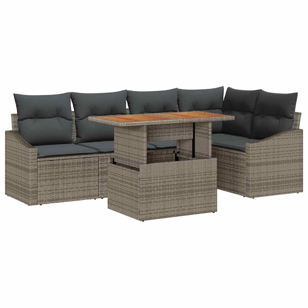 Tuin Sofa Set met opslag 6 pcs Grijs Poly riet is nu te koop bij PeponiXL, paradijselijk wonen!
