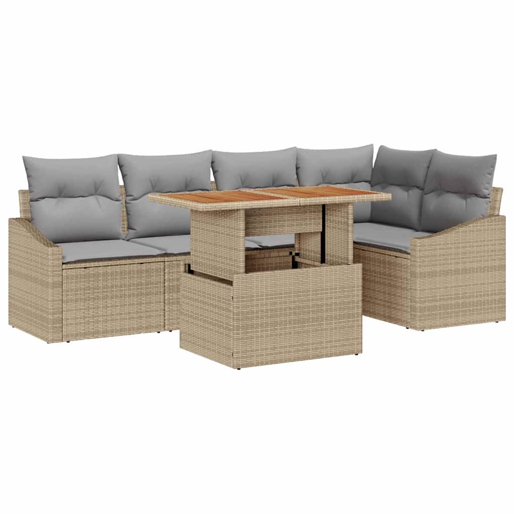 Tuin Sofa Set met opslag 6 pcs Beige Poly riet is nu te koop bij PeponiXL, paradijselijk wonen!