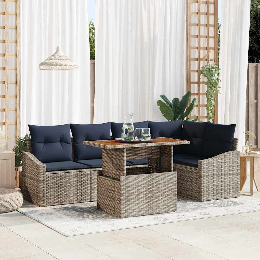 Tuin Sofa Set met opslag 6 pcs Grijs Poly riet is nu te koop bij PeponiXL, paradijselijk wonen!