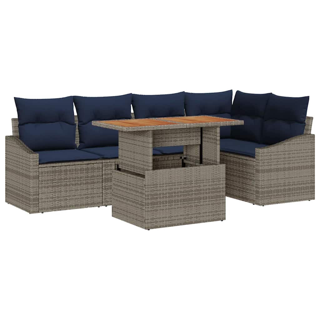 Tuin Sofa Set met opslag 6 pcs Grijs Poly riet is nu te koop bij PeponiXL, paradijselijk wonen!