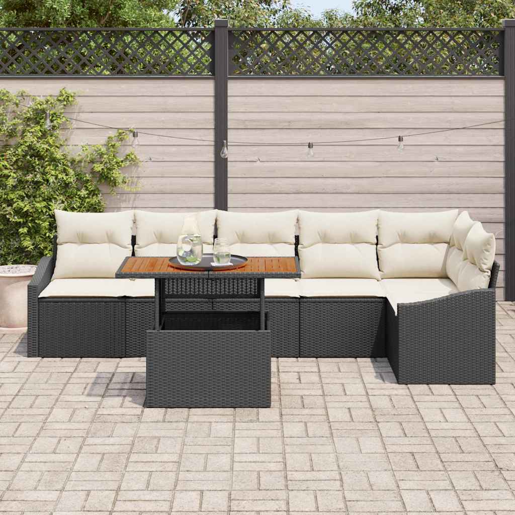 Tuin Sofa Set met opslag 7 pcs Zwart Poly riet is nu te koop bij PeponiXL, paradijselijk wonen!