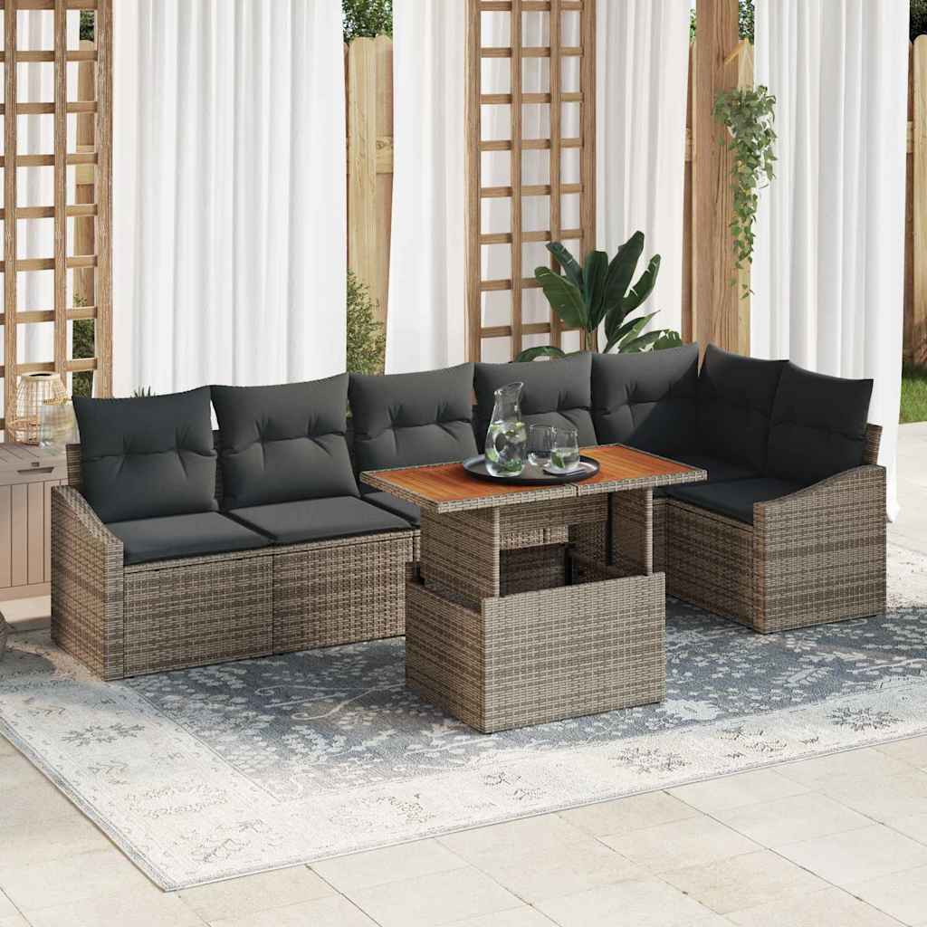 Tuin Sofa Set met opslag 7 pcs Grijs Poly riet is nu te koop bij PeponiXL, paradijselijk wonen!