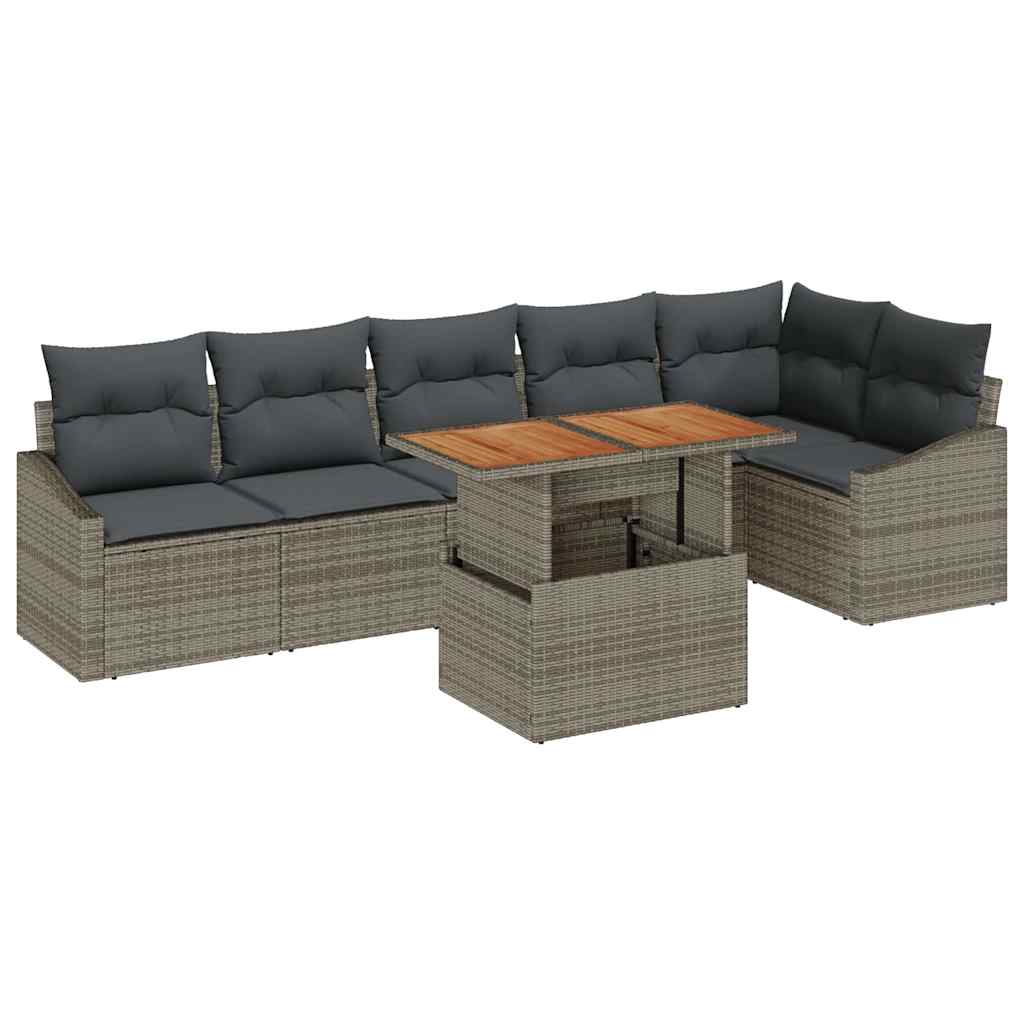 Tuin Sofa Set met opslag 7 pcs Grijs Poly riet is nu te koop bij PeponiXL, paradijselijk wonen!