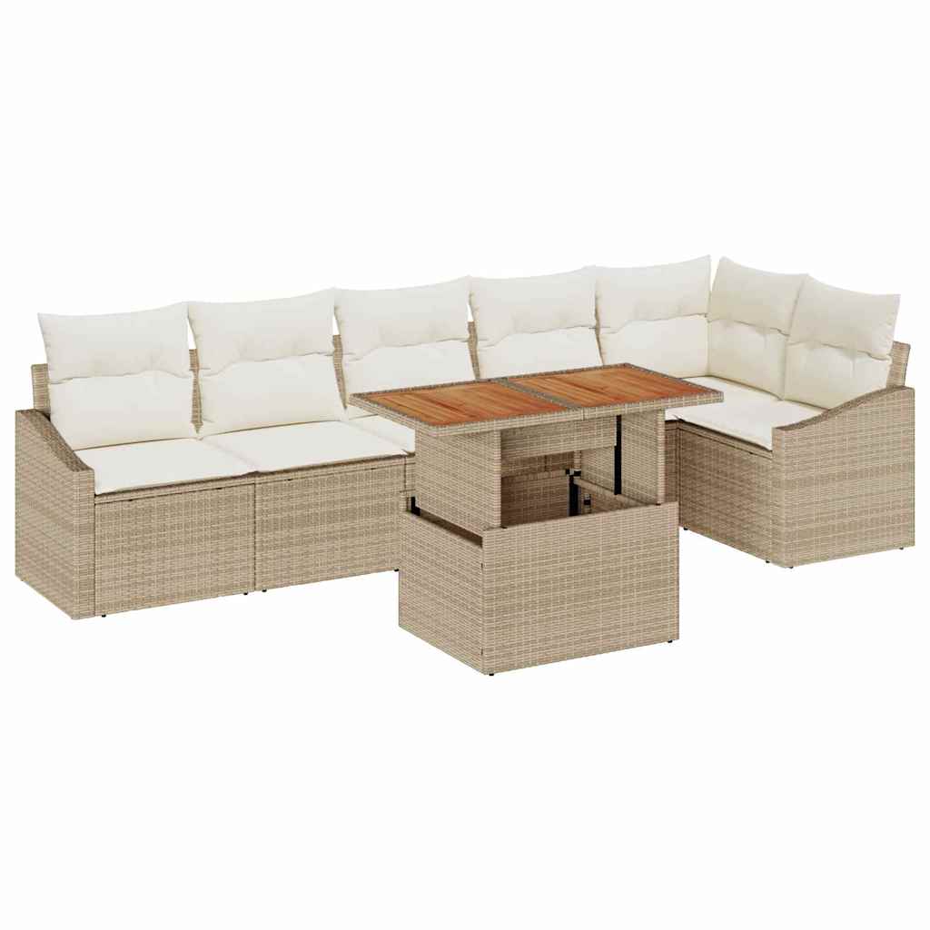 Tuin Sofa Set met opslag 7 pcs Beige Poly riet is nu te koop bij PeponiXL, paradijselijk wonen!