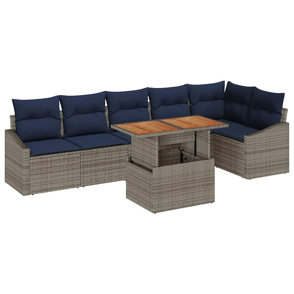 Tuin Sofa Set met opslag 7 pcs Grijs Poly riet is nu te koop bij PeponiXL, paradijselijk wonen!