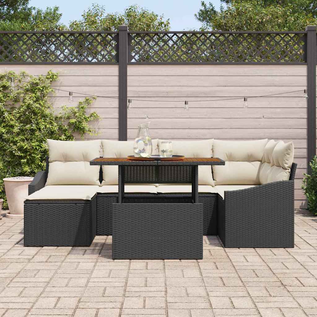 Tuin Sofa Set met opslag 7 pcs Zwart Poly riet is nu te koop bij PeponiXL, paradijselijk wonen!