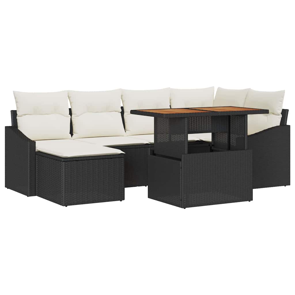 Tuin Sofa Set met opslag 7 pcs Zwart Poly riet is nu te koop bij PeponiXL, paradijselijk wonen!
