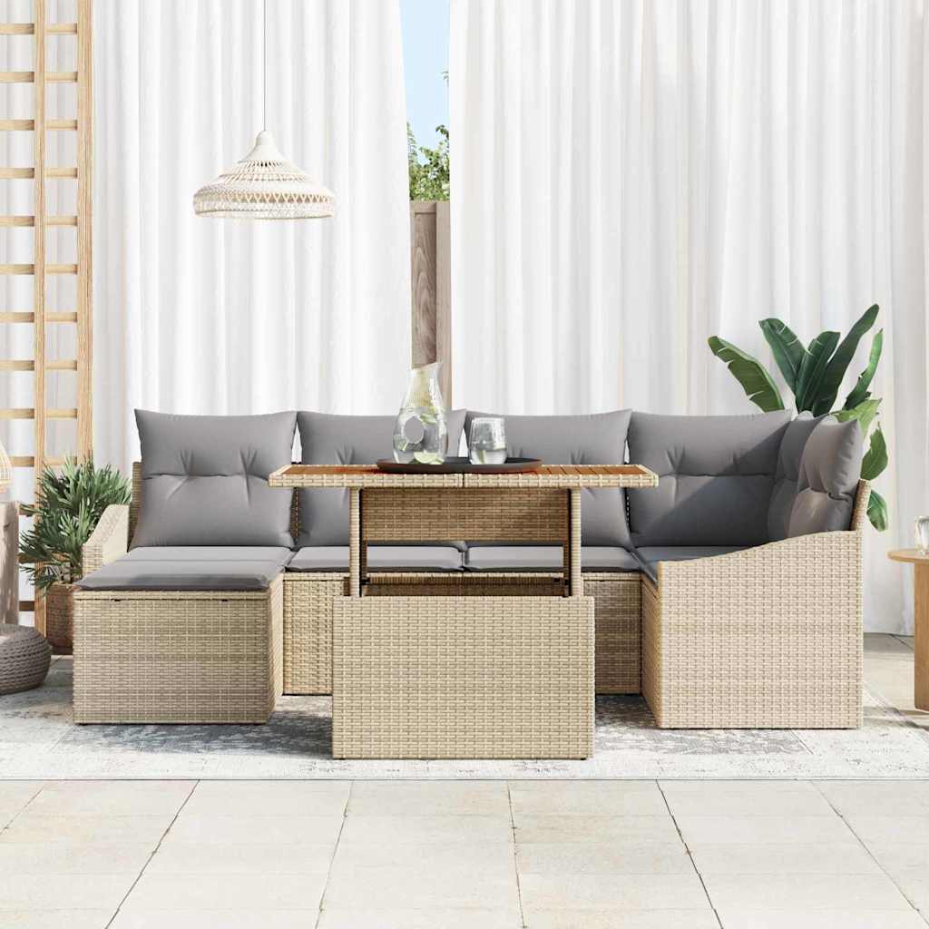 Tuin Sofa Set met opslag 7 pcs Beige Poly riet is nu te koop bij PeponiXL, paradijselijk wonen!