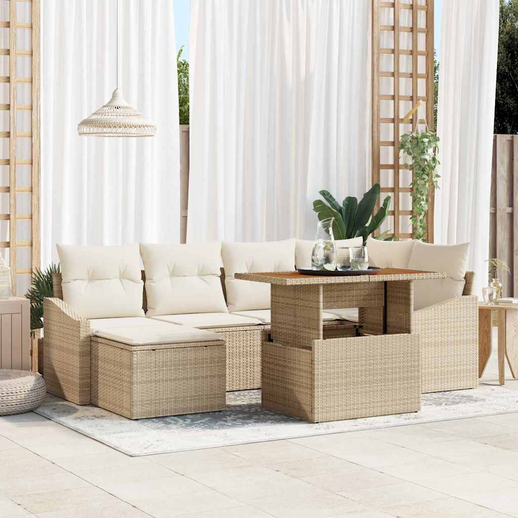 Tuin Sofa Set met opslag 7 pcs Beige Poly riet is nu te koop bij PeponiXL, paradijselijk wonen!
