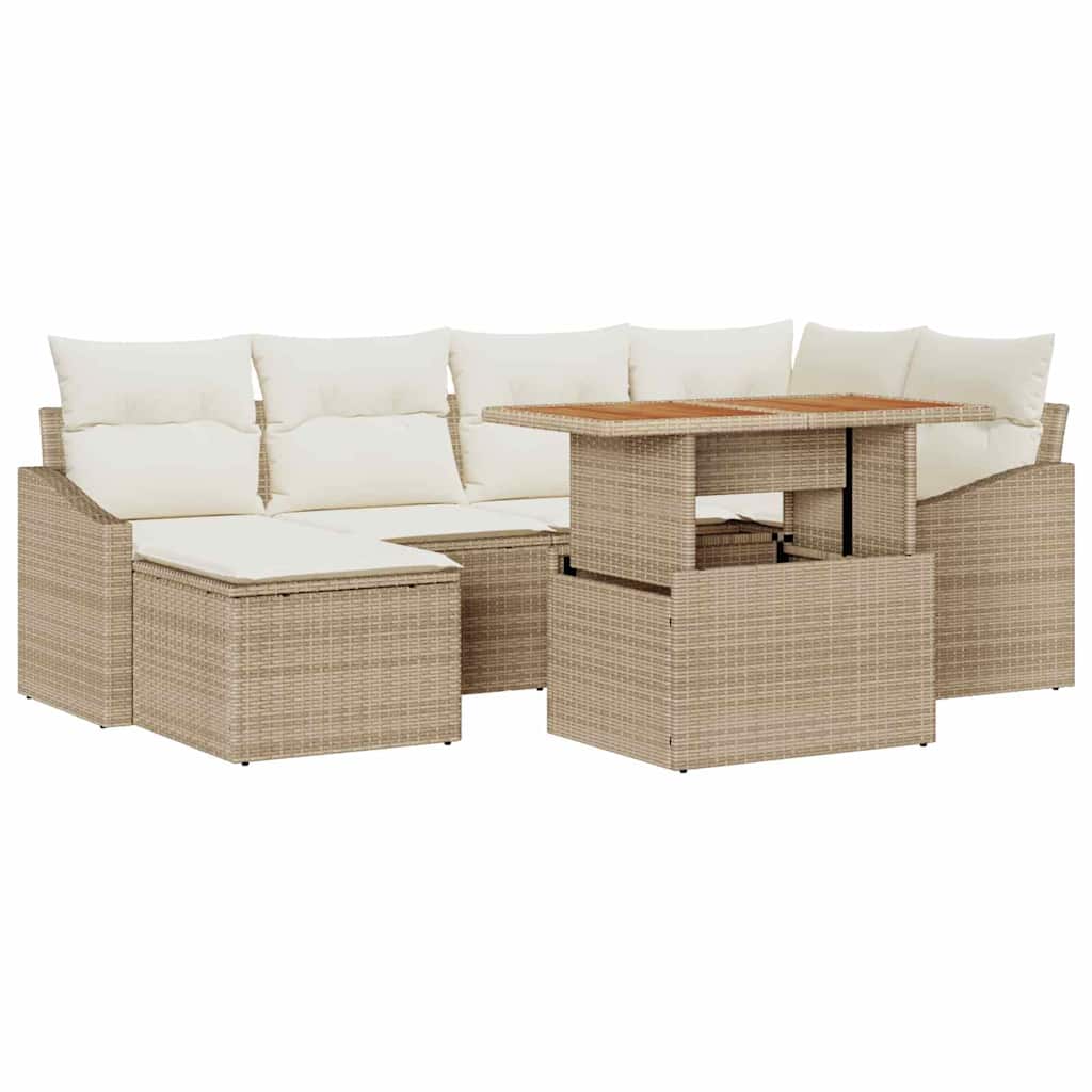 Tuin Sofa Set met opslag 7 pcs Beige Poly riet is nu te koop bij PeponiXL, paradijselijk wonen!