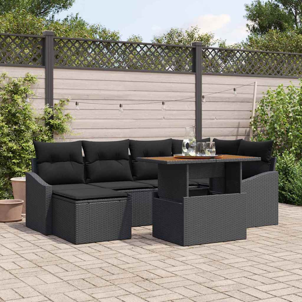 Tuin Sofa Set met opslag 7 pcs Zwart Poly riet is nu te koop bij PeponiXL, paradijselijk wonen!