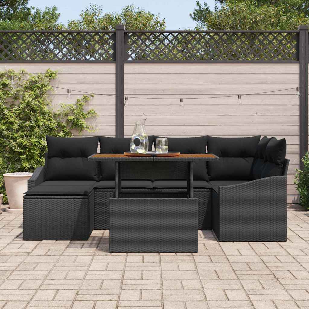 Tuin Sofa Set met opslag 7 pcs Zwart Poly riet is nu te koop bij PeponiXL, paradijselijk wonen!