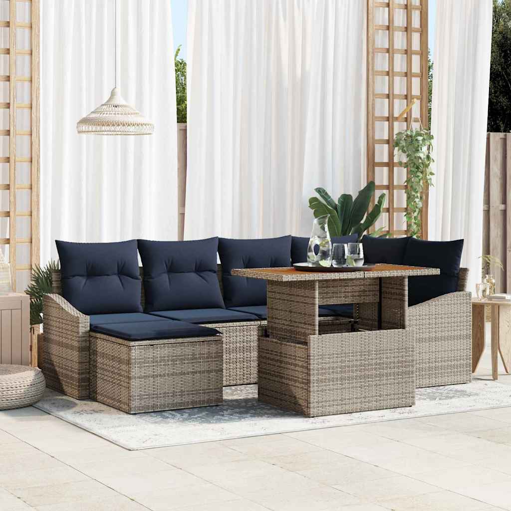 Tuin Sofa Set met opslag 7 pcs Grijs Poly riet is nu te koop bij PeponiXL, paradijselijk wonen!