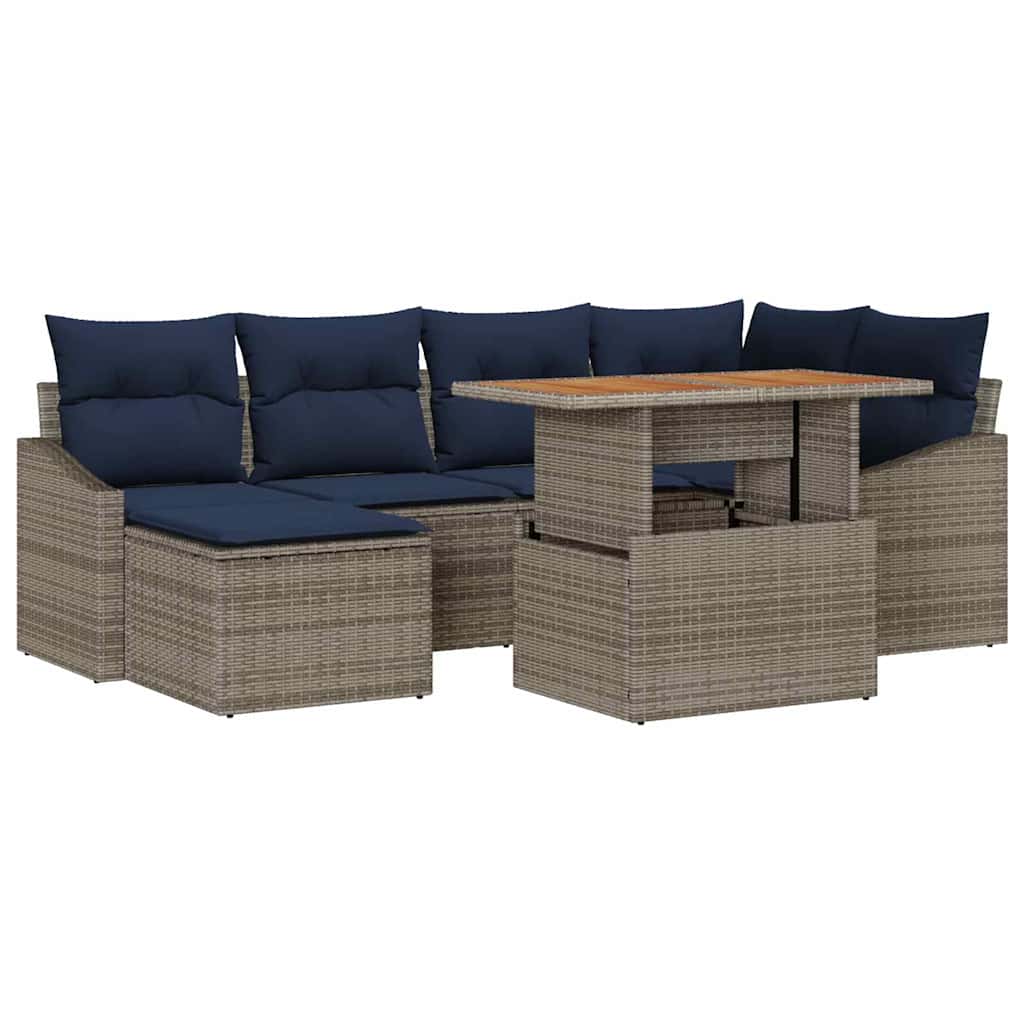 Tuin Sofa Set met opslag 7 pcs Grijs Poly riet is nu te koop bij PeponiXL, paradijselijk wonen!