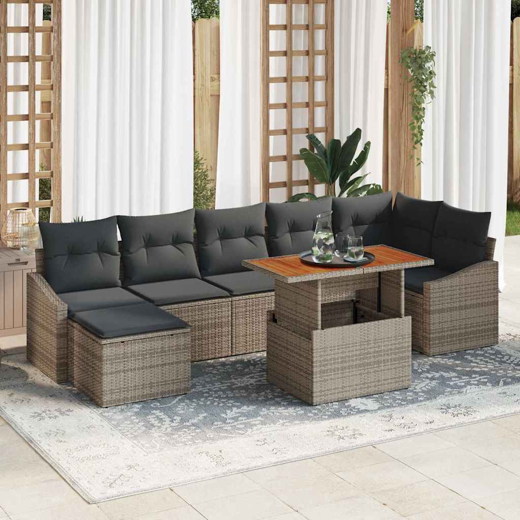 Tuin Sofa Set met opslag 8 pcs Grijs Poly riet is nu te koop bij PeponiXL, paradijselijk wonen!