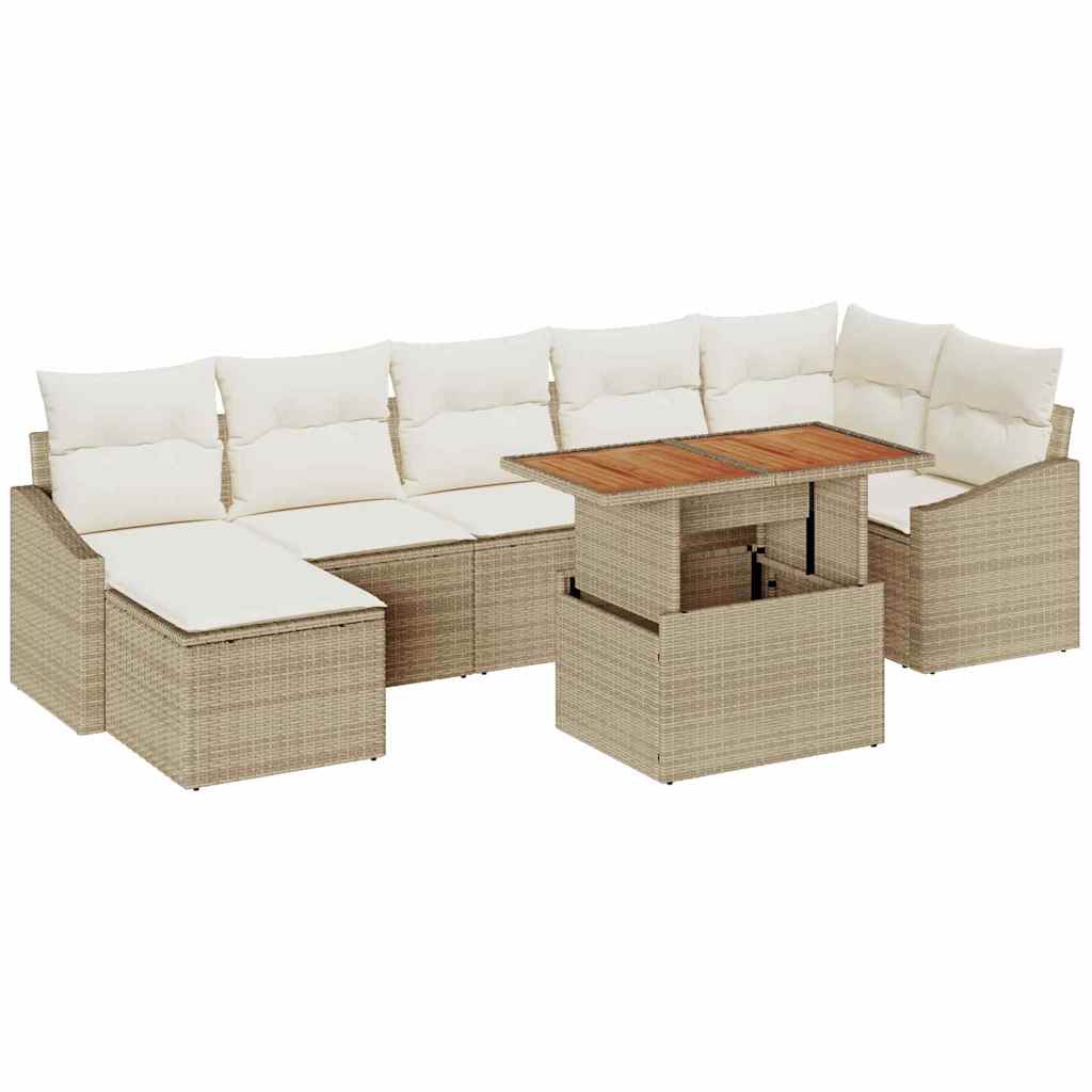 Tuin Sofa Set met opslag 8 pcs Beige Poly riet is nu te koop bij PeponiXL, paradijselijk wonen!