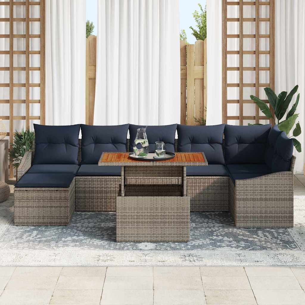 Tuin Sofa Set met opslag 8 pcs Grijs Poly riet is nu te koop bij PeponiXL, paradijselijk wonen!