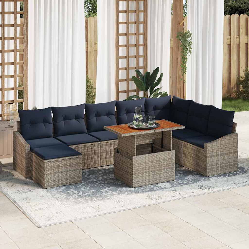 Tuin Sofa Set met opslag 9 pcs Grijs Poly riet is nu te koop bij PeponiXL, paradijselijk wonen!