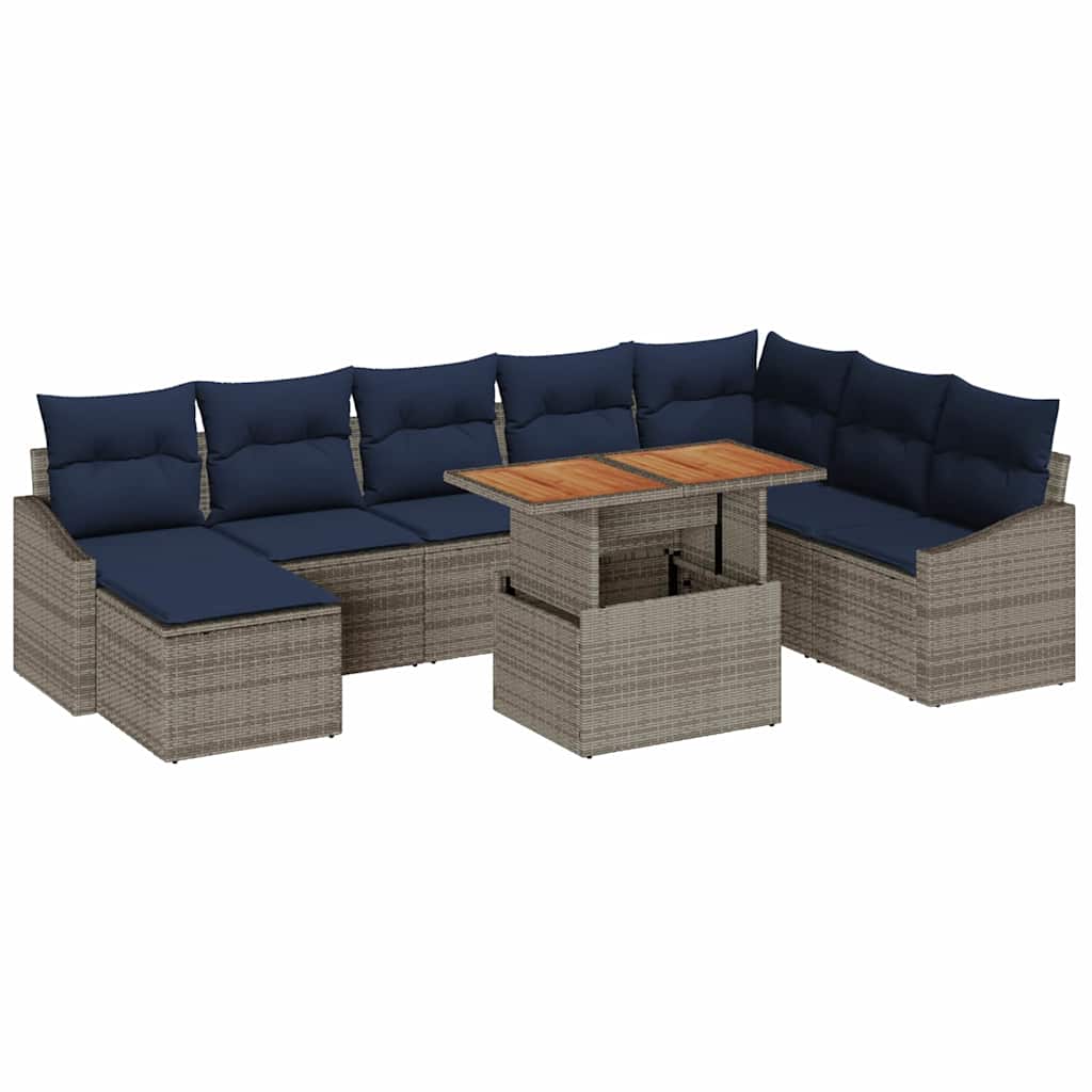 Tuin Sofa Set met opslag 9 pcs Grijs Poly riet is nu te koop bij PeponiXL, paradijselijk wonen!