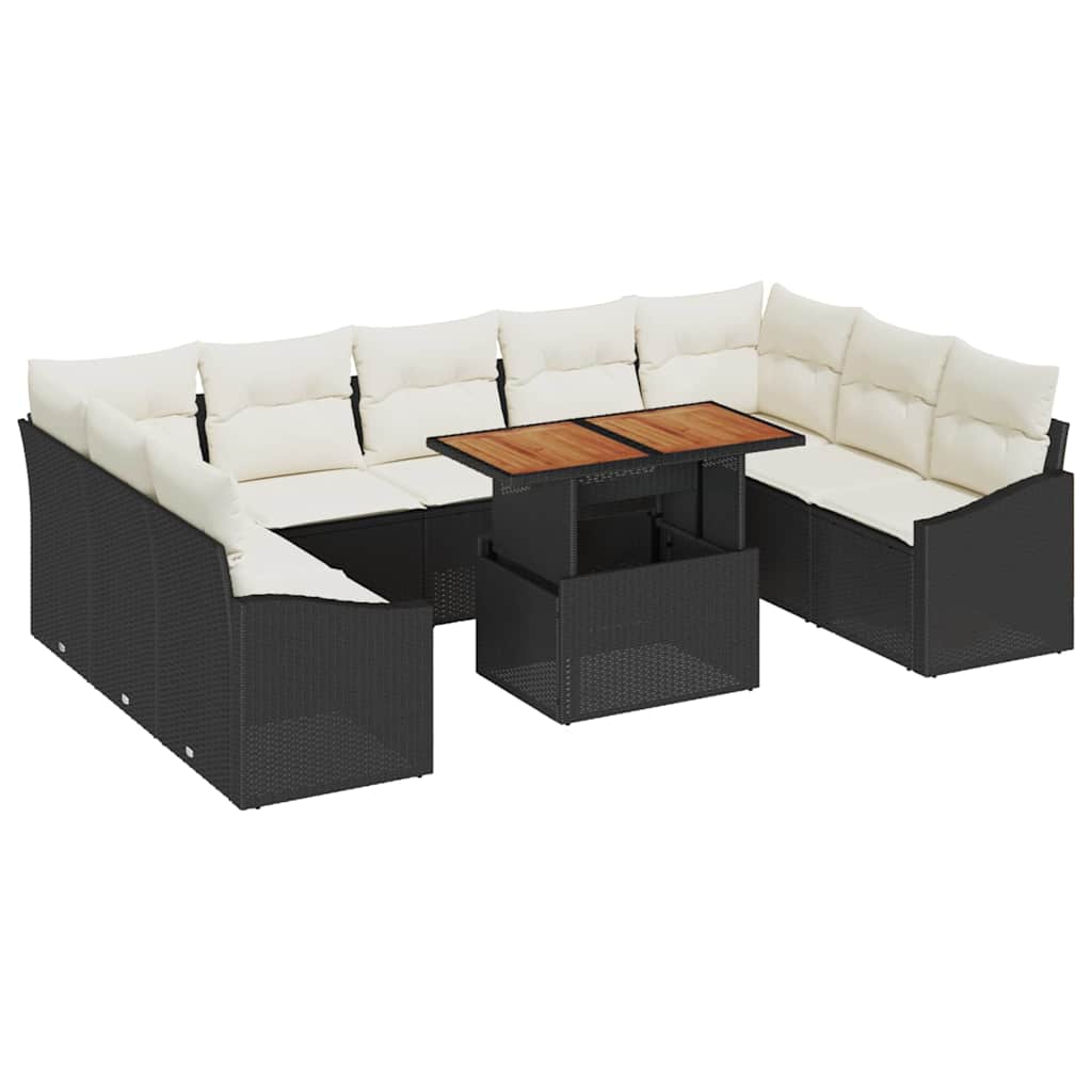 Tuin Sofa Set met opslag 10 pcs Zwart Poly riet is nu te koop bij PeponiXL, paradijselijk wonen!