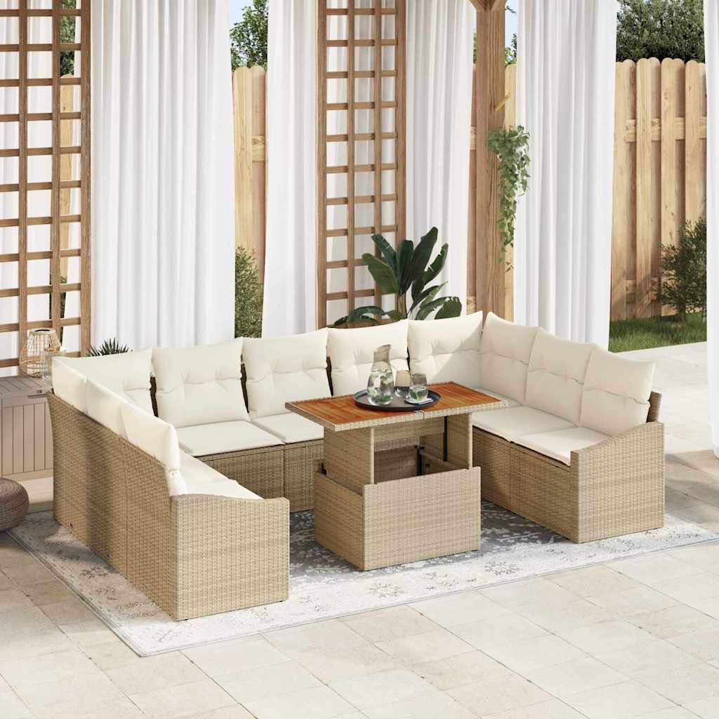 Tuin Sofa Set met opslag 10 pcs Beige Poly riet is nu te koop bij PeponiXL, paradijselijk wonen!