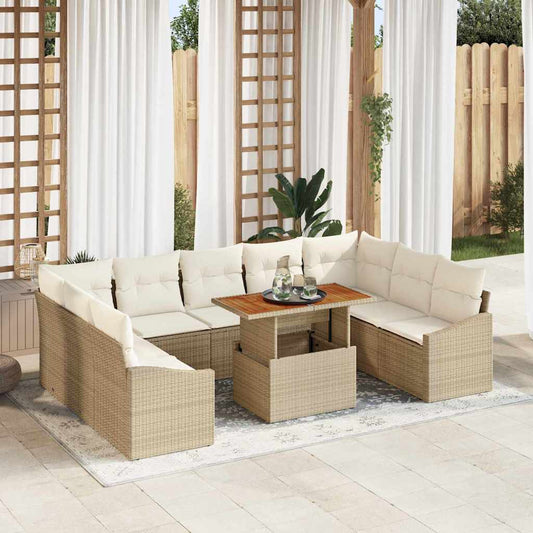 Tuin Sofa Set 10 st Beige Poly riet is nu te koop bij PeponiXL, paradijselijk wonen!