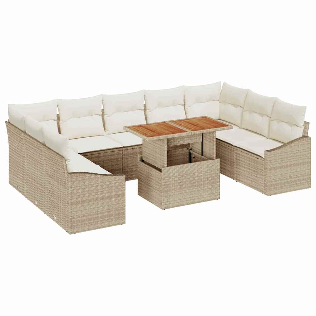 Tuin Sofa Set met opslag 10 pcs Beige Poly riet is nu te koop bij PeponiXL, paradijselijk wonen!