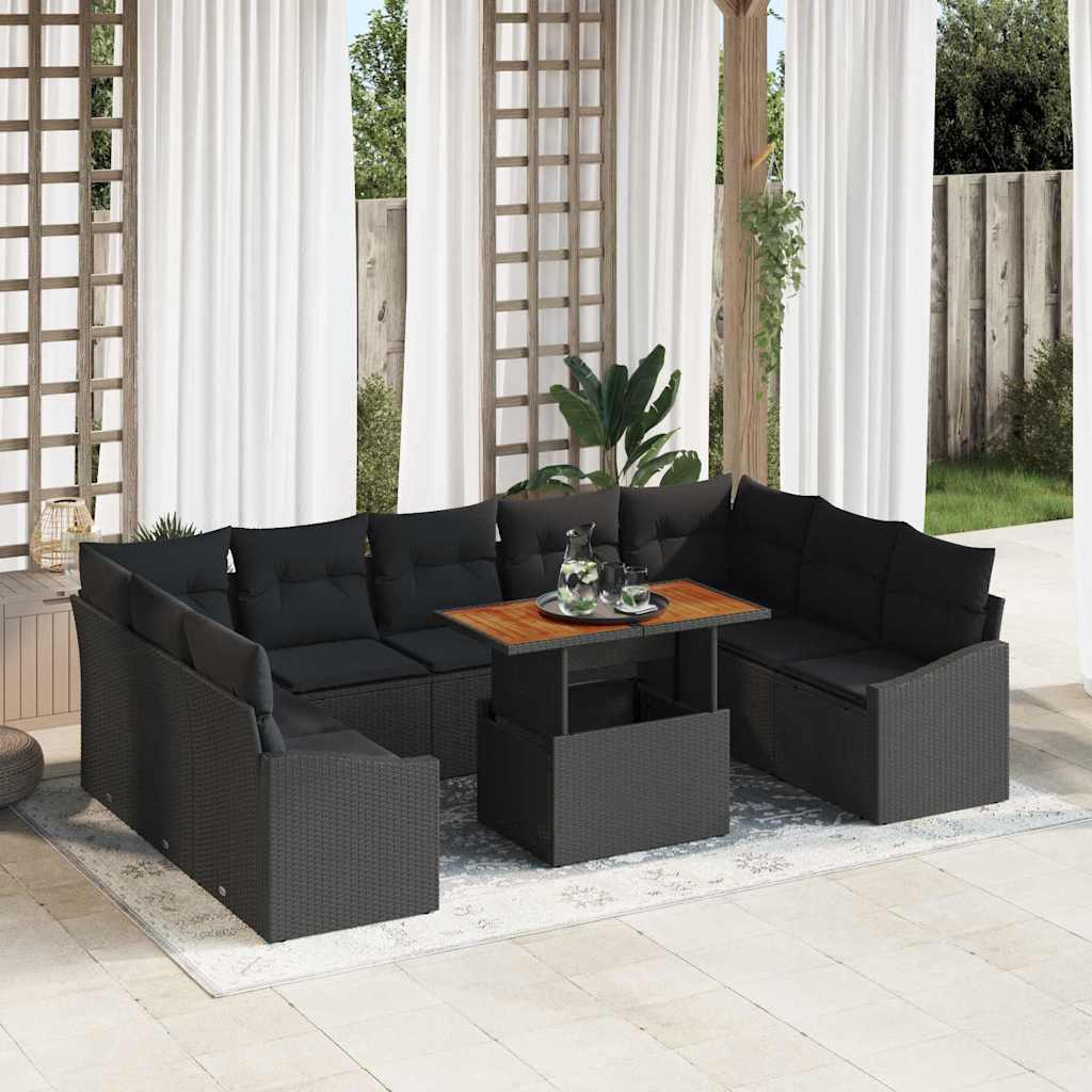Tuin Sofa Set met opslag 10 pcs Zwart Poly riet is nu te koop bij PeponiXL, paradijselijk wonen!