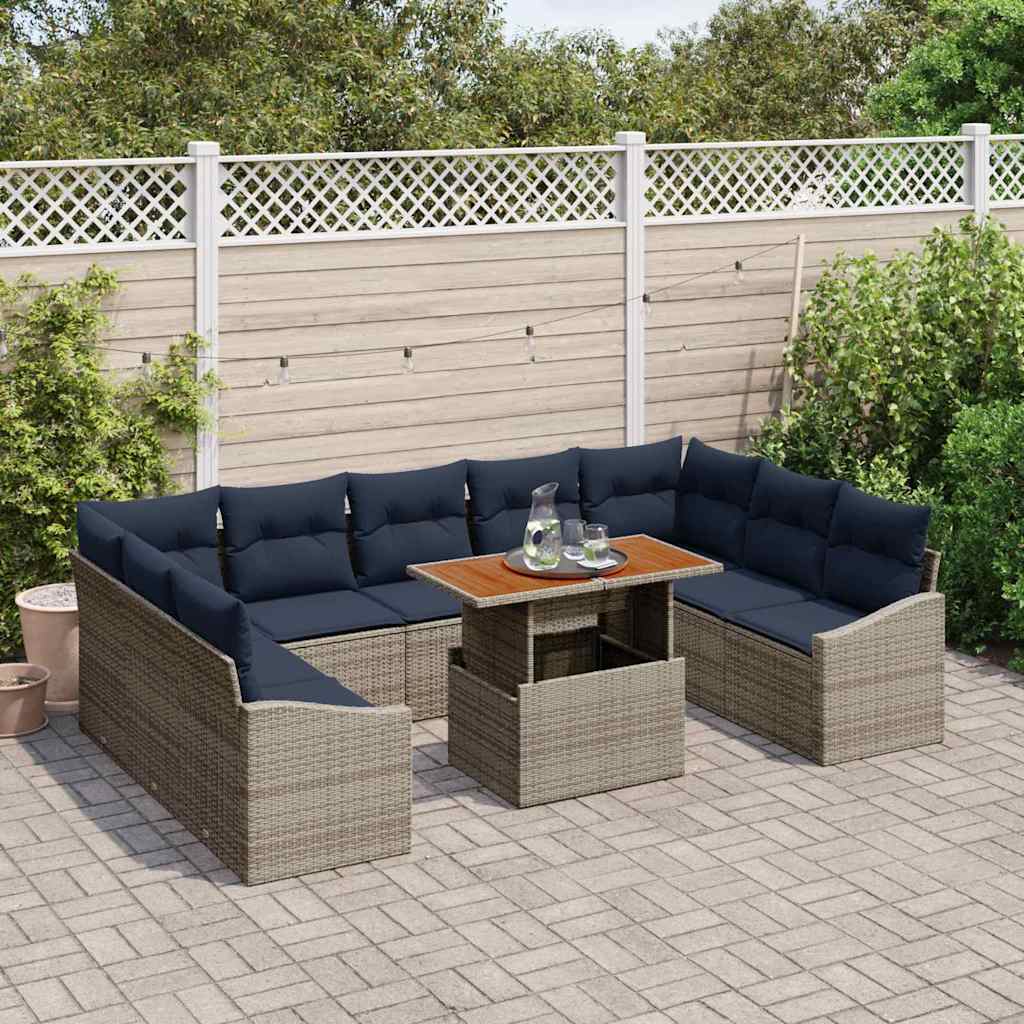 Tuin Sofa Set met opslag 10 pcs Grijs Poly riet is nu te koop bij PeponiXL, paradijselijk wonen!