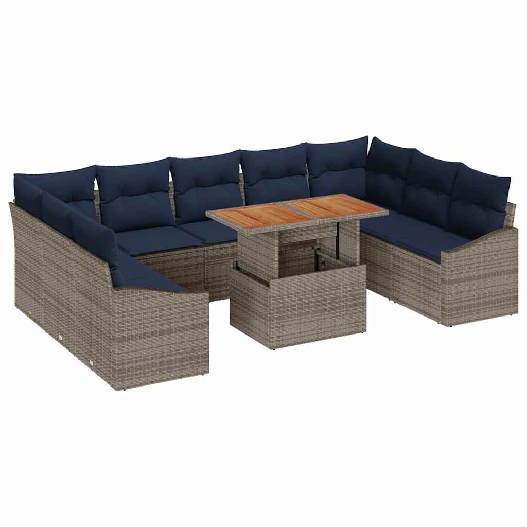 Tuin Sofa Set met opslag 10 pcs Grijs Poly riet is nu te koop bij PeponiXL, paradijselijk wonen!