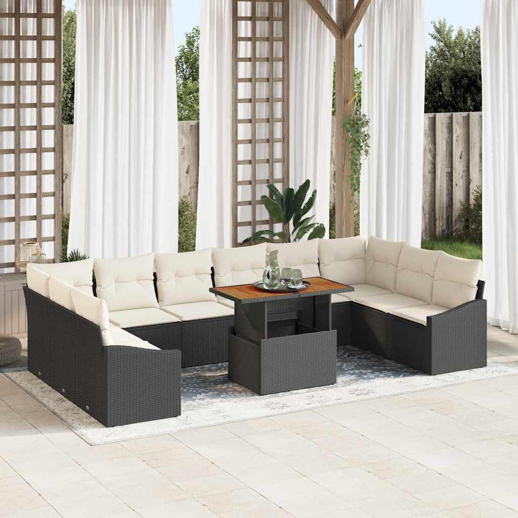 Tuin Sofa Set met opslag 11 pcs Zwart Poly riet is nu te koop bij PeponiXL, paradijselijk wonen!