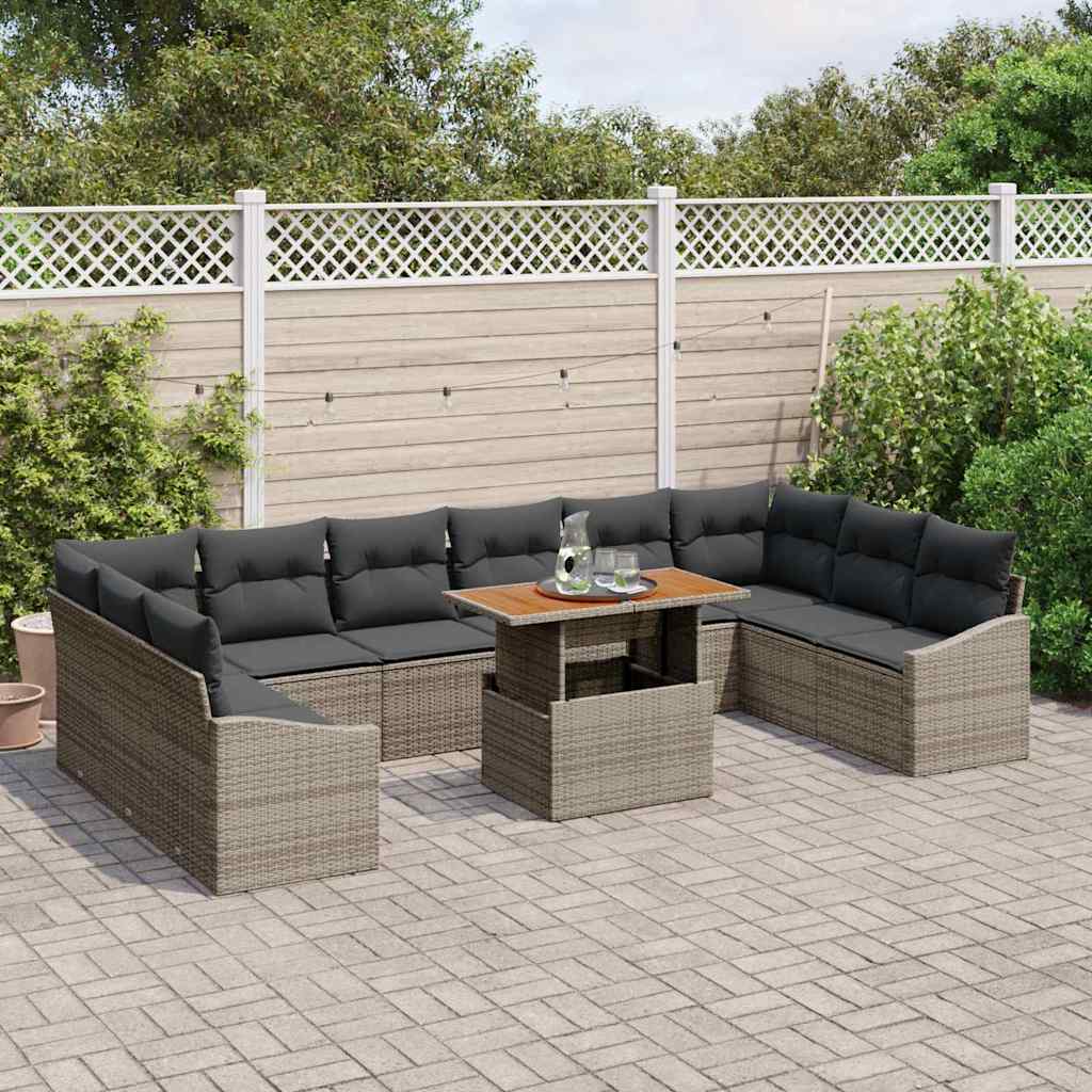 Tuin Sofa Set met opslag 11 pcs Grijs Poly riet is nu te koop bij PeponiXL, paradijselijk wonen!
