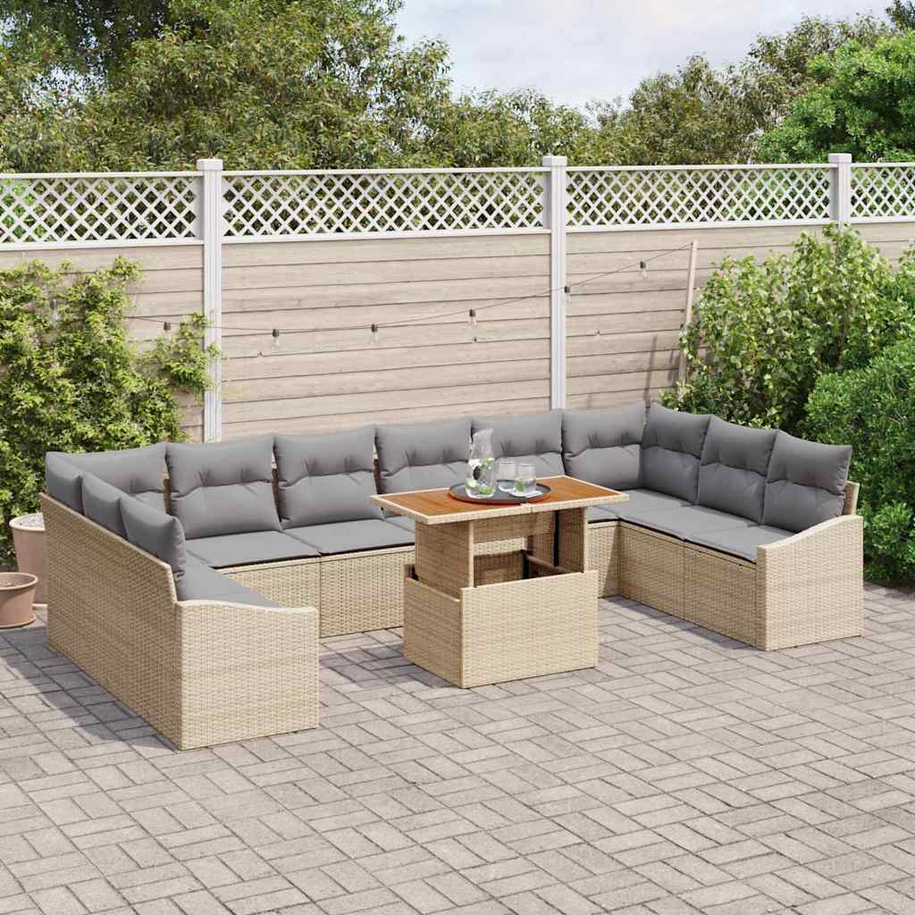 Tuin Sofa Set met opslag 11 pcs Beige Poly riet is nu te koop bij PeponiXL, paradijselijk wonen!