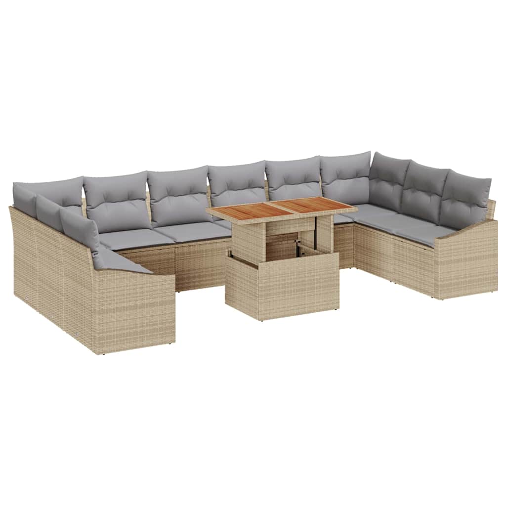 Tuin Sofa Set met opslag 11 pcs Beige Poly riet is nu te koop bij PeponiXL, paradijselijk wonen!