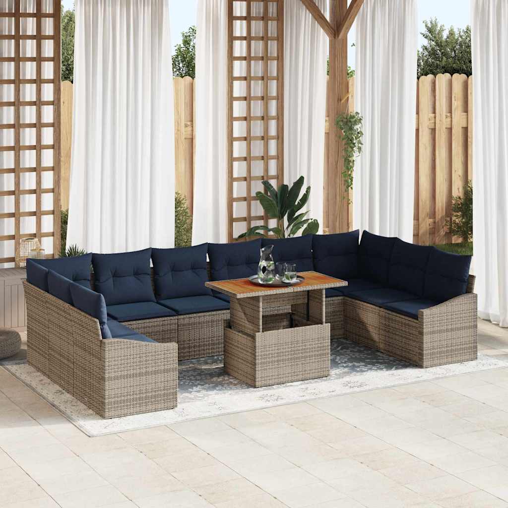 Tuin Sofa Set met opslag 11 pcs Grijs Poly riet is nu te koop bij PeponiXL, paradijselijk wonen!