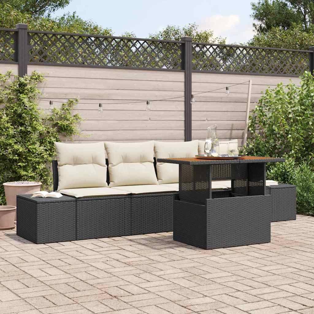 Tuin Sofa Set met opslag 5 pcs Zwart Poly riet is nu te koop bij PeponiXL, paradijselijk wonen!