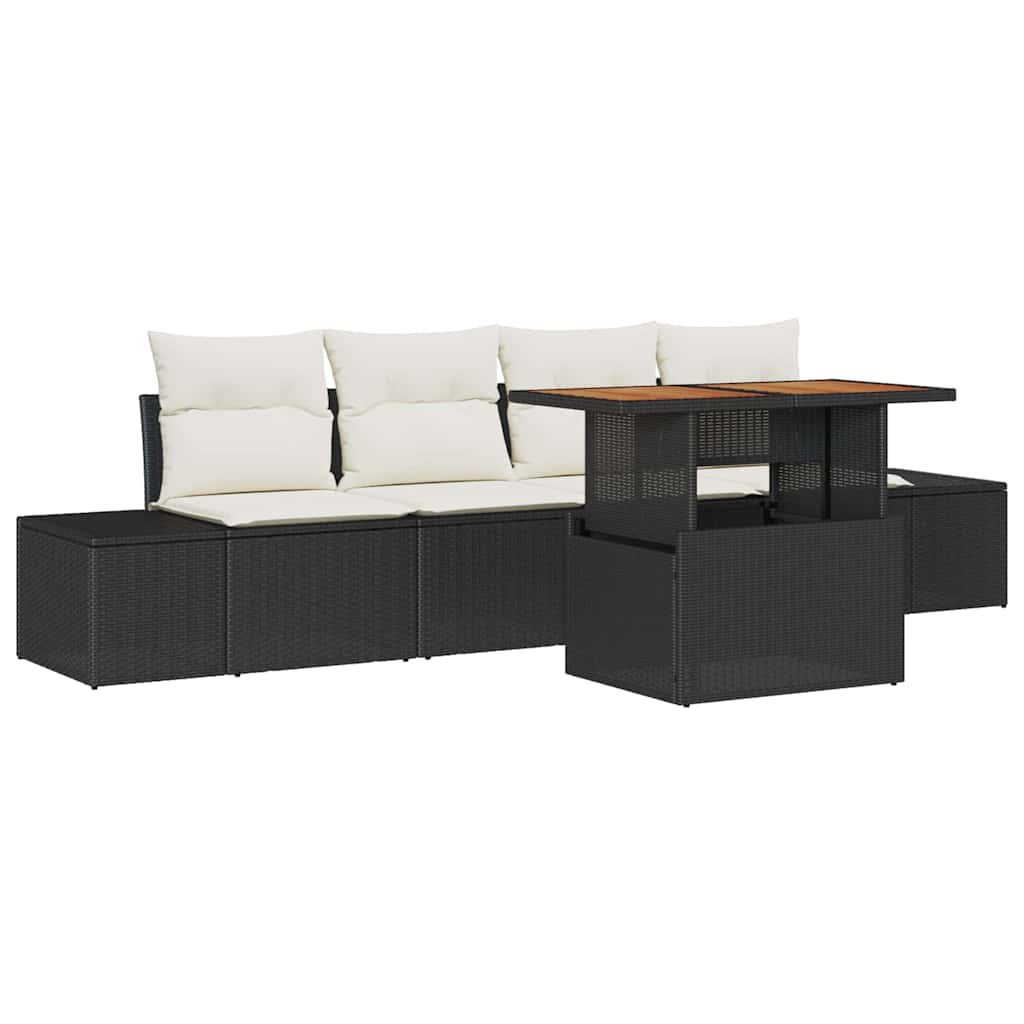 Tuin Sofa Set met opslag 5 pcs Zwart Poly riet is nu te koop bij PeponiXL, paradijselijk wonen!
