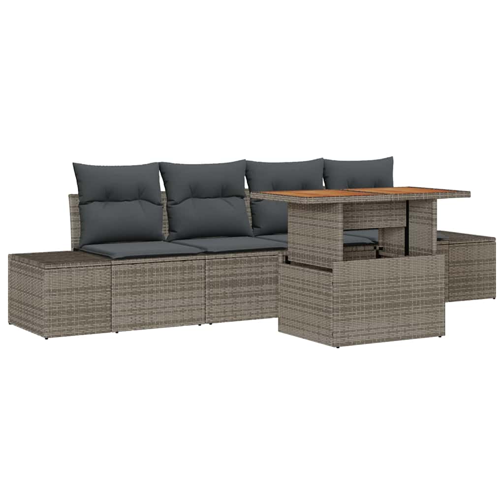 Tuin Sofa Set met opslag 5 pcs Grijs Poly riet is nu te koop bij PeponiXL, paradijselijk wonen!