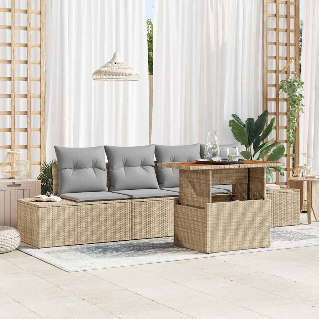 Tuin Sofa Set met opslag 5 pcs Beige Poly riet is nu te koop bij PeponiXL, paradijselijk wonen!