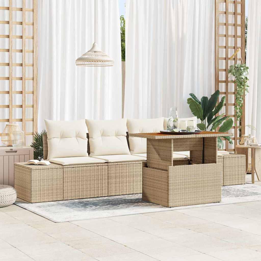 Tuin Sofa Set met opslag 5 pcs Beige Poly riet is nu te koop bij PeponiXL, paradijselijk wonen!