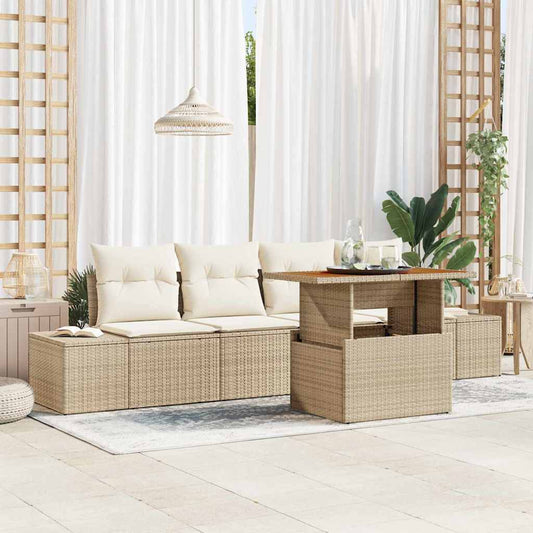 Tuin Sofa Set 5 st Beige Poly riet is nu te koop bij PeponiXL, paradijselijk wonen!