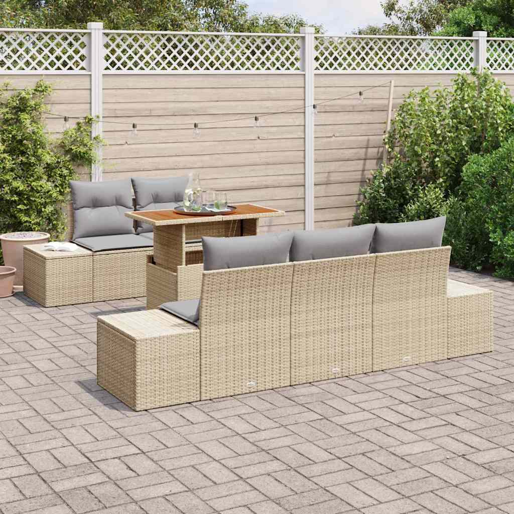 Tuin Sofa Set met opslag 6 pcs Beige Poly riet is nu te koop bij PeponiXL, paradijselijk wonen!