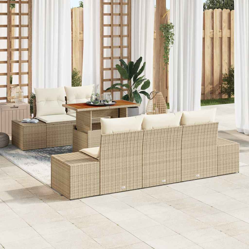 Tuin Sofa Set met opslag 6 pcs Beige Poly riet is nu te koop bij PeponiXL, paradijselijk wonen!