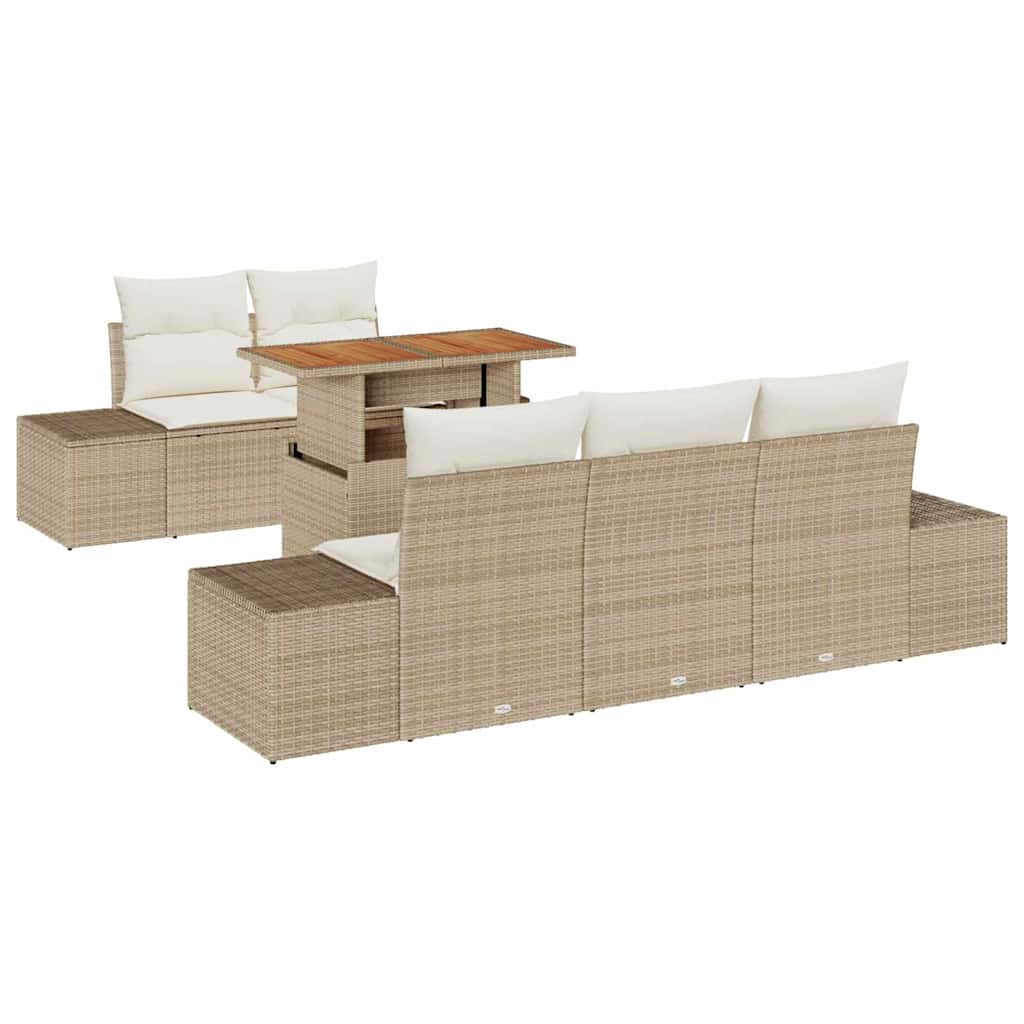 Tuin Sofa Set met opslag 6 pcs Beige Poly riet is nu te koop bij PeponiXL, paradijselijk wonen!