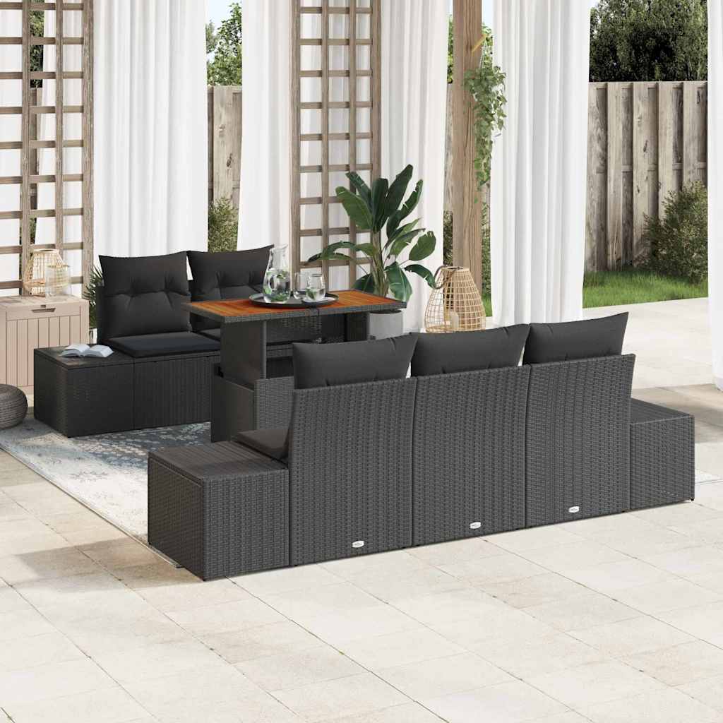 Tuin Sofa Set met opslag 6 pcs Zwart Poly riet is nu te koop bij PeponiXL, paradijselijk wonen!