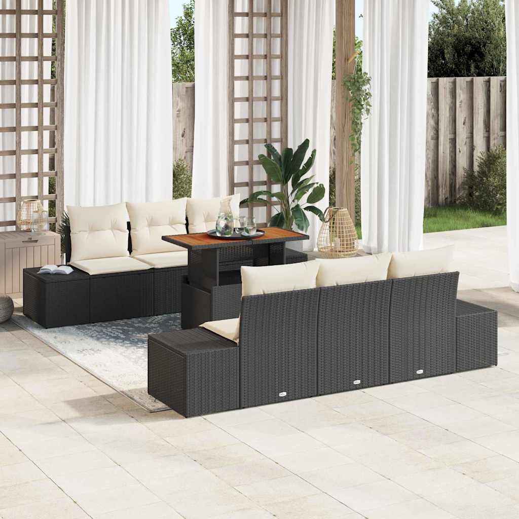 Tuin Sofa Set met opslag 7 pcs Zwart Poly riet is nu te koop bij PeponiXL, paradijselijk wonen!