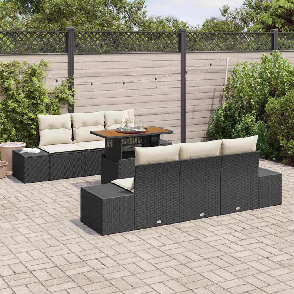 Tuin Sofa Set met opslag 7 pcs Zwart Poly riet is nu te koop bij PeponiXL, paradijselijk wonen!
