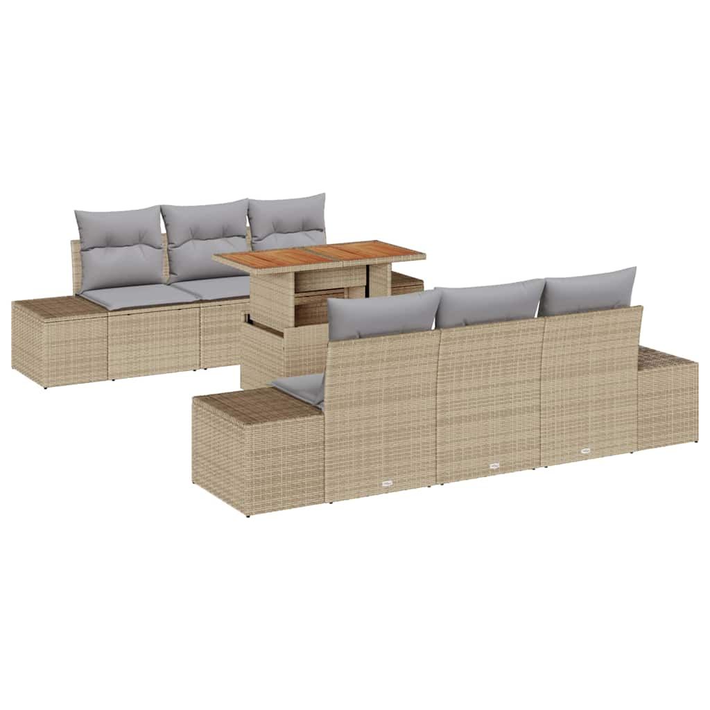 Tuin Sofa Set met opslag 7 pcs Beige Poly riet is nu te koop bij PeponiXL, paradijselijk wonen!