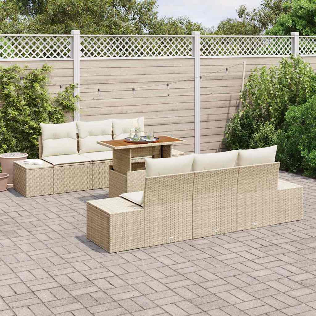 Tuin Sofa Set met opslag 7 pcs Beige Poly riet is nu te koop bij PeponiXL, paradijselijk wonen!
